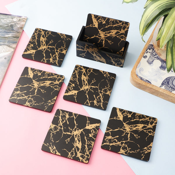 Wooden Texture Coaster(Black)- Set of 6