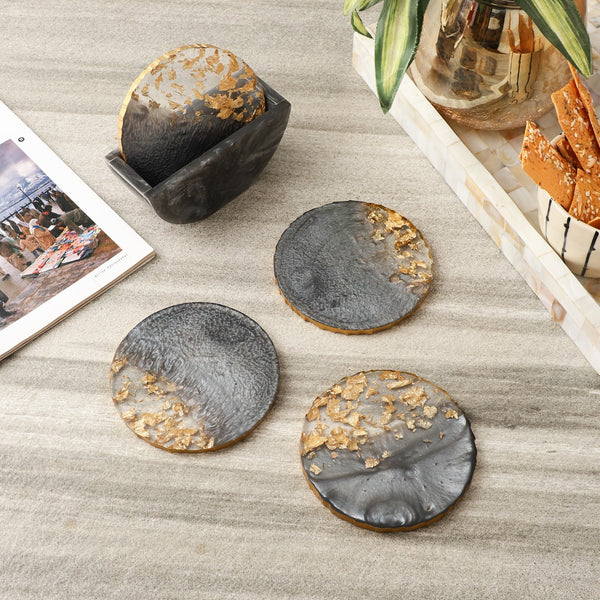 Gold Foil Coaster- Charcoal (Set of 4)