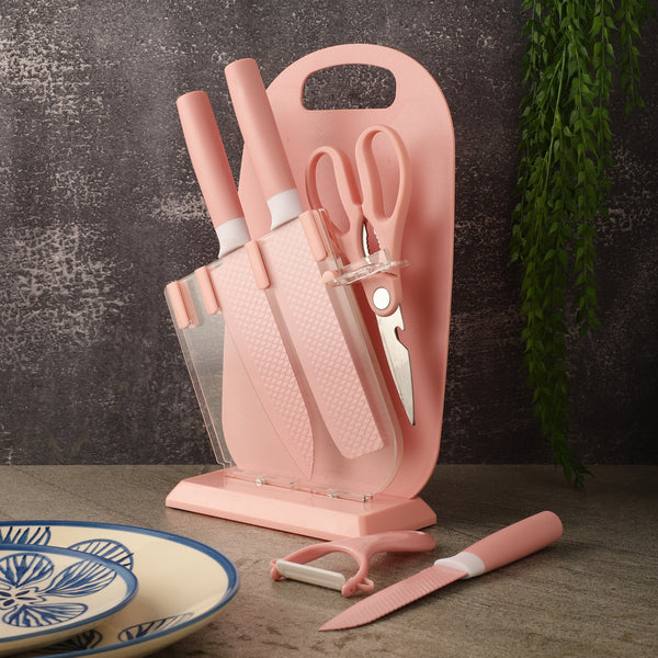 Pink Knife Set With Stand