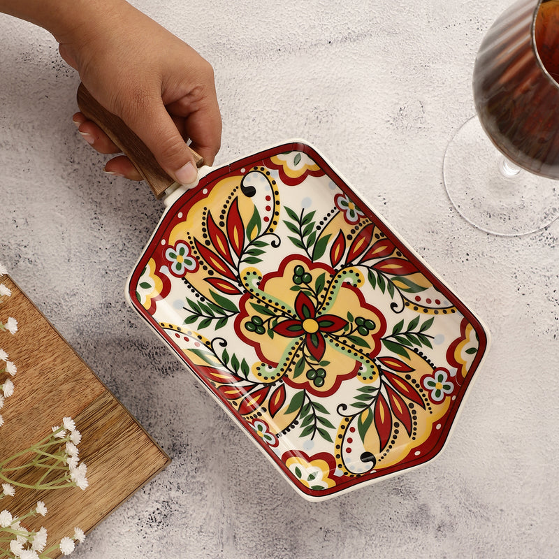 Bloom Platter With Handle- Red