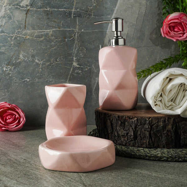 Ceramic Pink Geometric Bath Accessory