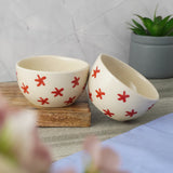 Red Floral Ceramic Bowl- Set of 2