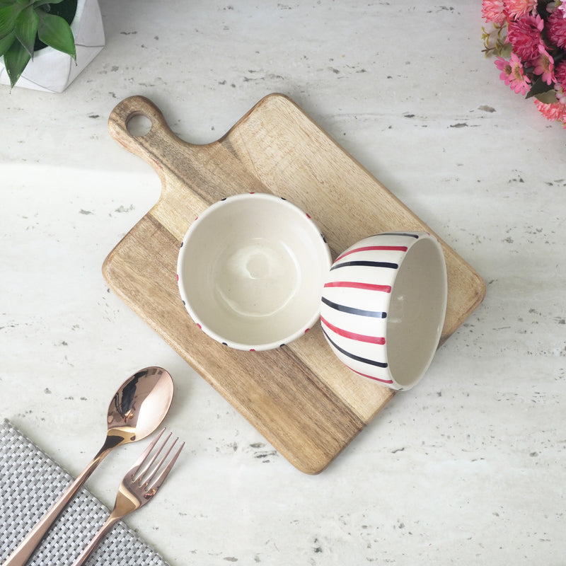 Red and Black Strip Ceramic Bowl- Set of 2