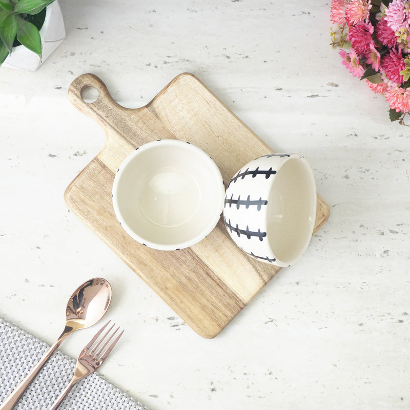 Black Striped Ceramic Bowl- Set of 2