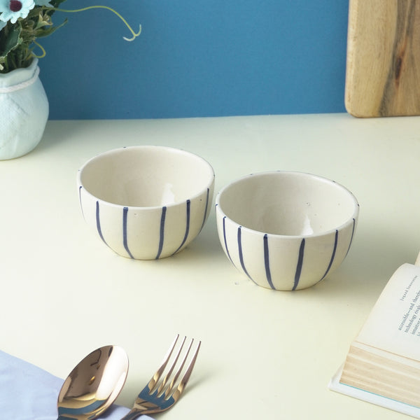 Blue Striped Ceramic Bowl- Set of 2