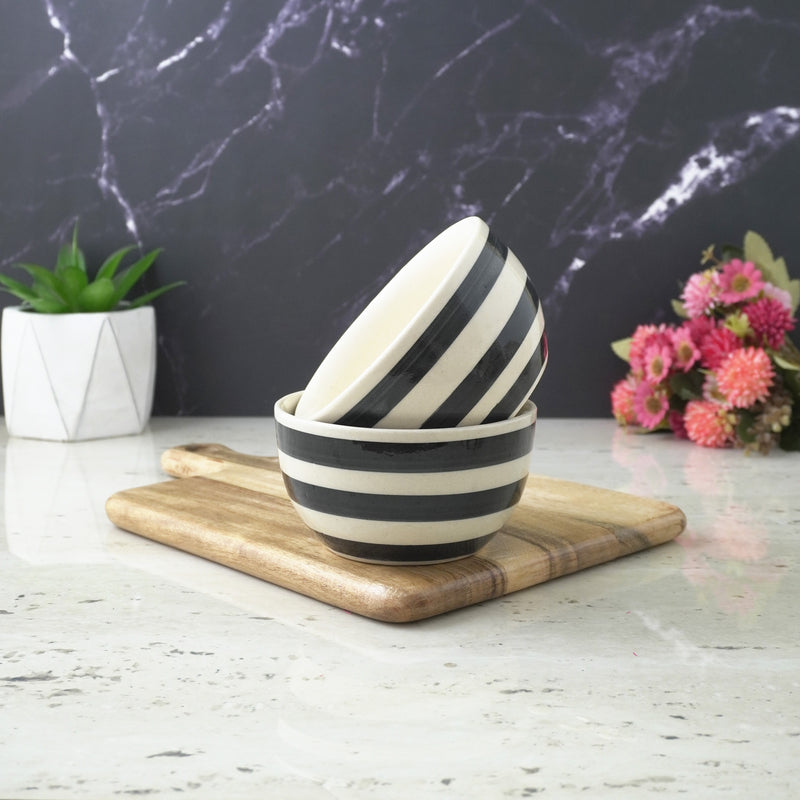 Vertical Stripe Ceramic Bowl- Set of 2