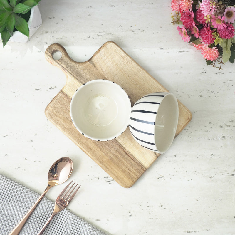 Blue Striped Ceramic Bowl- Set of 2