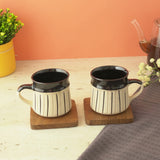 Black Striped Big Ceramic Cups- Set of 2 (Black)