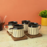 Black Striped Big Ceramic Cups- Set of 2 (Black)