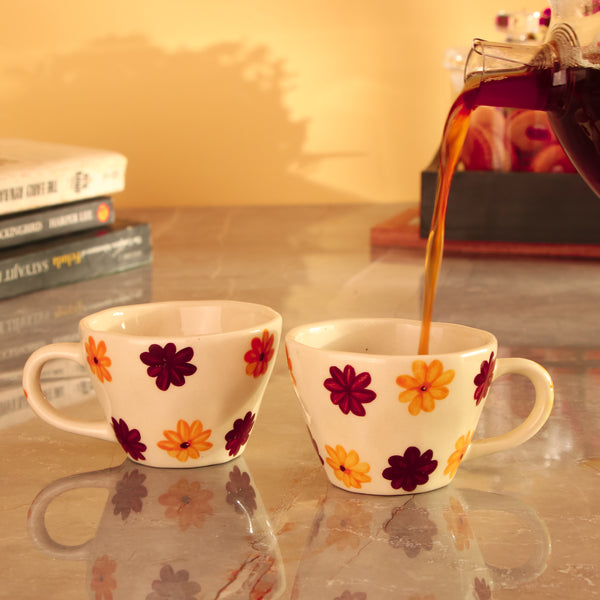 Flower Ceramic Coffee Mug- Set of 2
