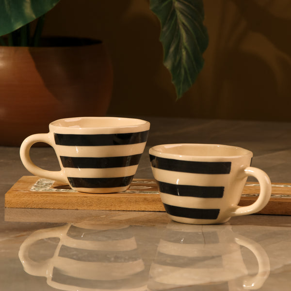 Ceramic Bohemic BW Stripe Cups- Set of 2