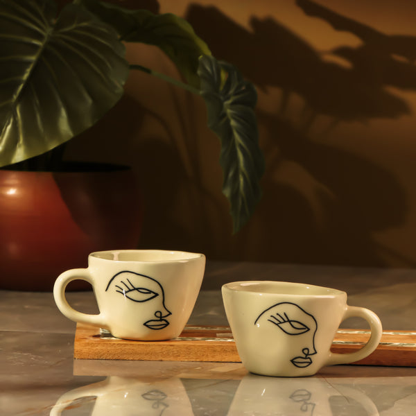 Half Faced Bohemic Ceramic Cup- Set of 2