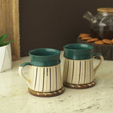 Black Striped Sage Green Ceramic Mug