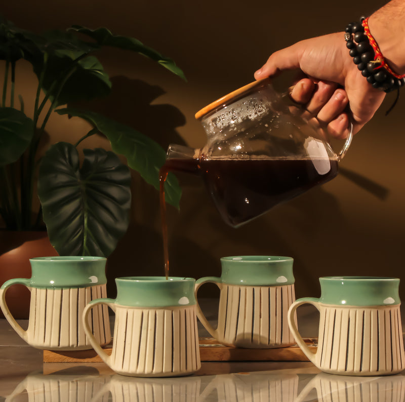 Black Striped Sage Green Ceramic Mug