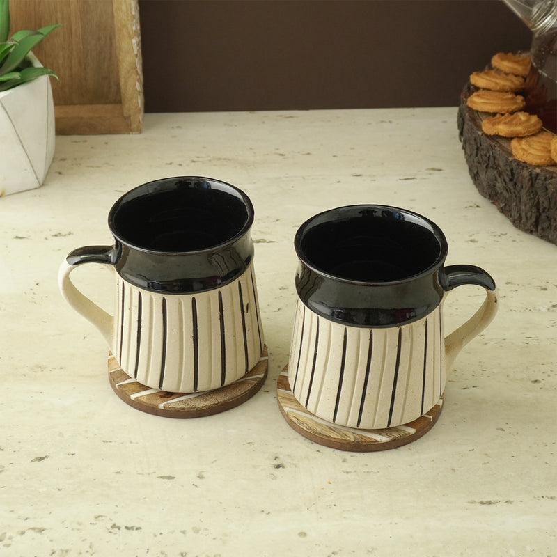 Black Striped Black Ceramic Mug