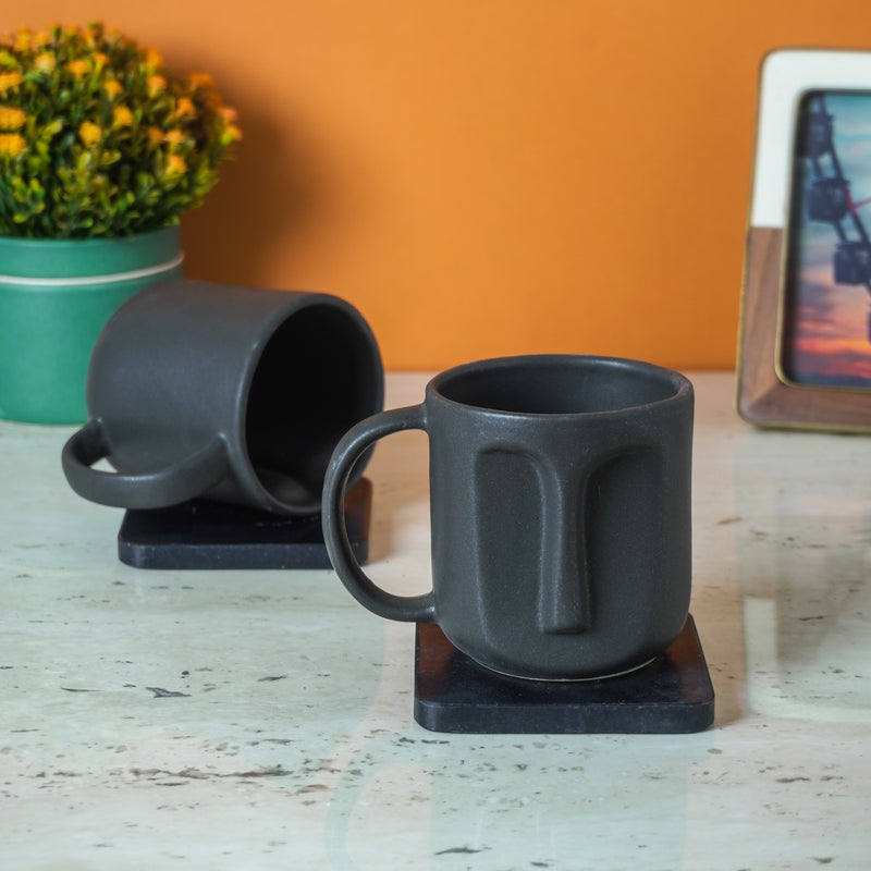 Black Ceramic Face Mug Set of 2