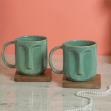 Green Ceramic Face Mug Set of 2