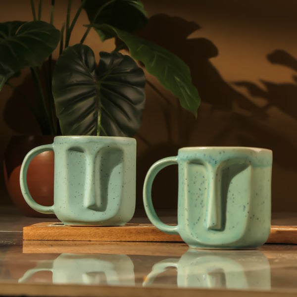 Blue Ceramic Face Mug