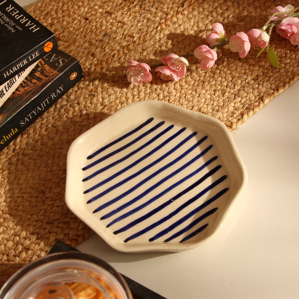 Blue Striped Small Ceramic Platter