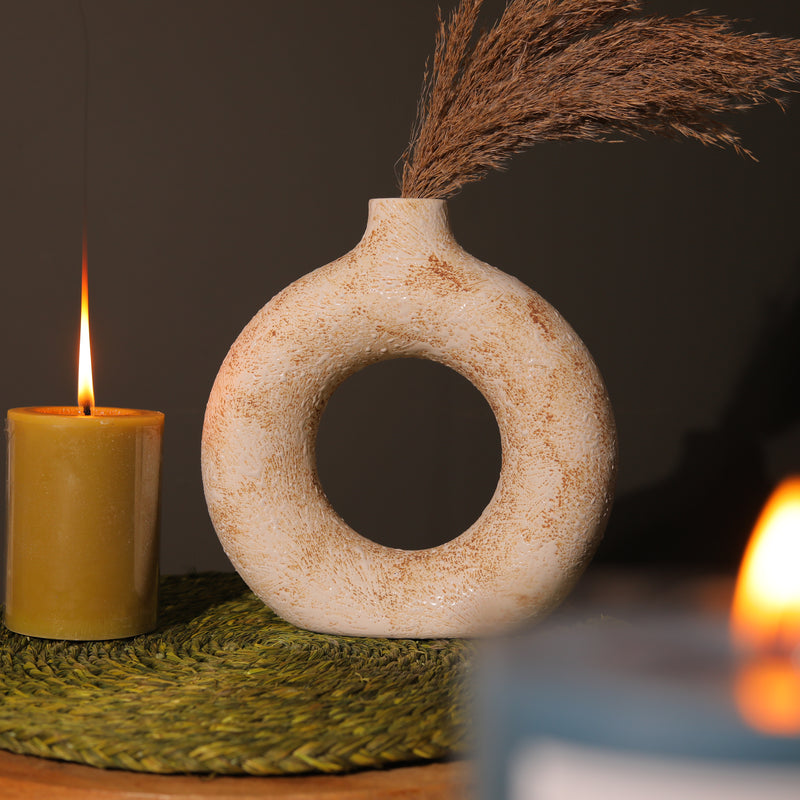 Beige Swatched Donut Ceramic Vase