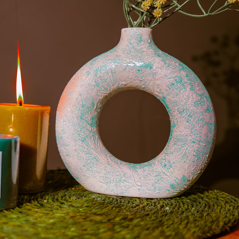 Blue Swatched Donut Ceramic Vase