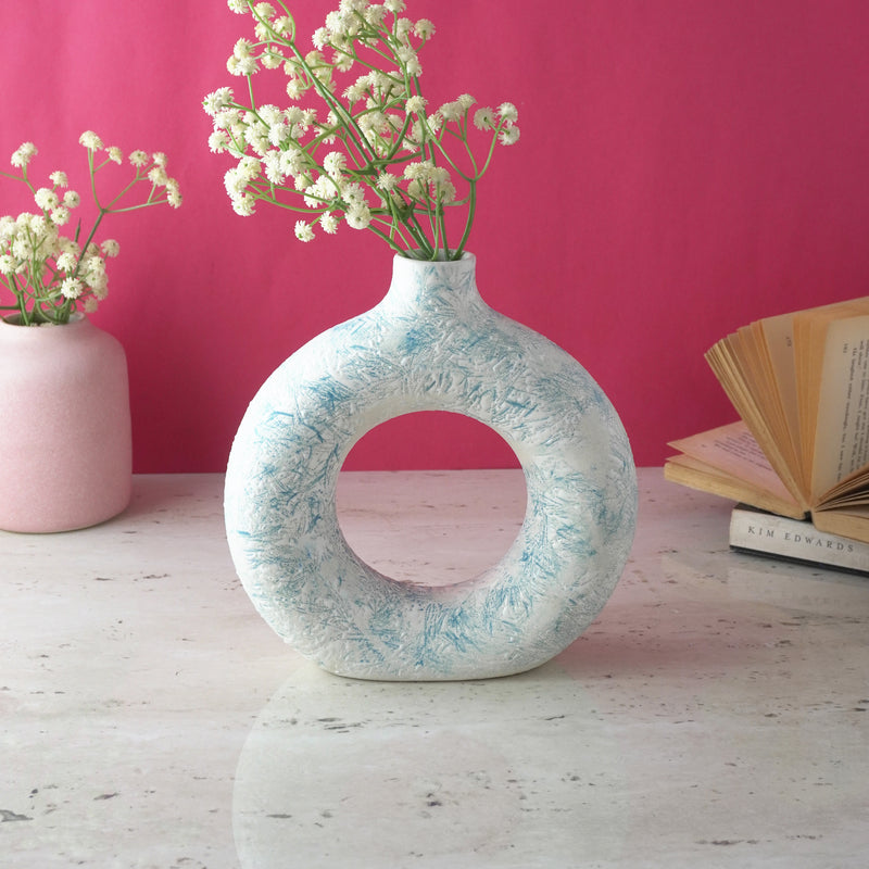 Blue Swatched Donut Ceramic Vase