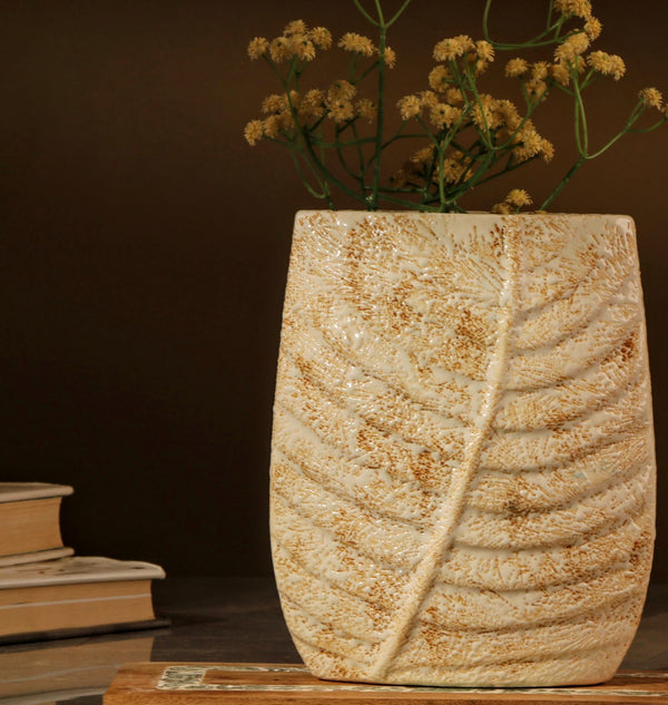 Brown Swatched Leaf Imprint Vase