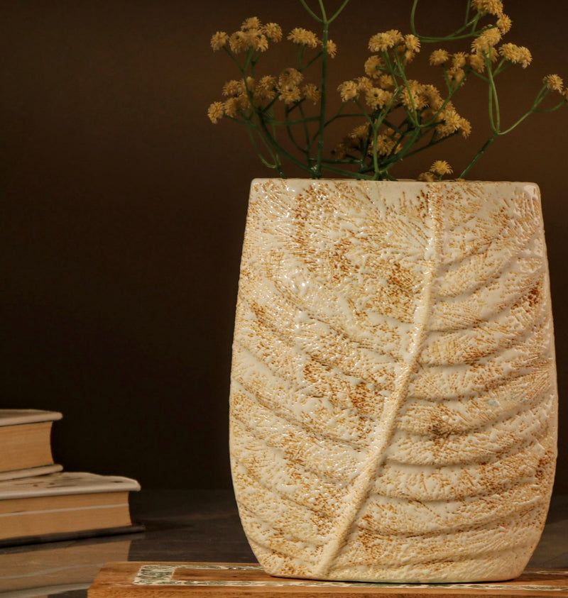 Brown Swatched Leaf Imprint Vase