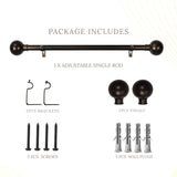Ross Grey Metal Finial Extendable Curtain Rod Black 19MM (Hardware Included)