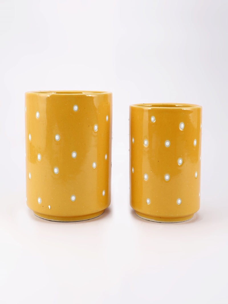 Ceramic Polka Dot Planter- Yellow (Set of 2)