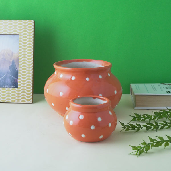 Modern Matka Ceramic Planter- Orange