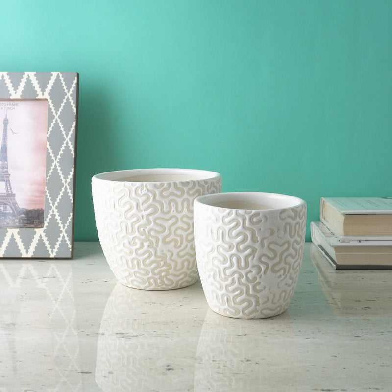 Zig-Zag White Ceramic Planter