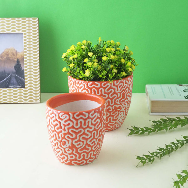 Zig-Zag Orange Ceramic Planter