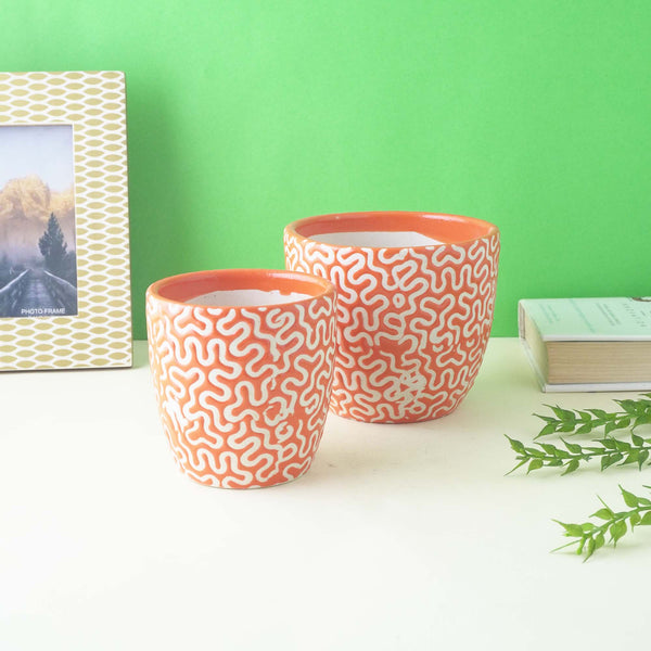 Zig-Zag Orange Ceramic Planter