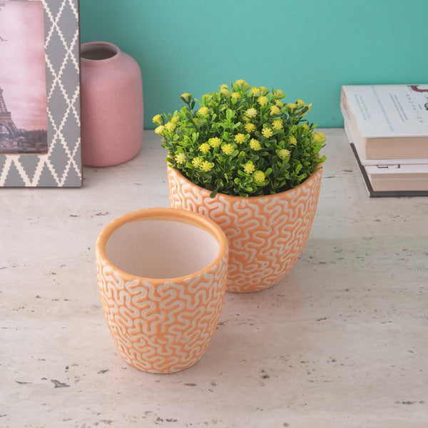 Zig-Zag Yellow Ceramic Planter