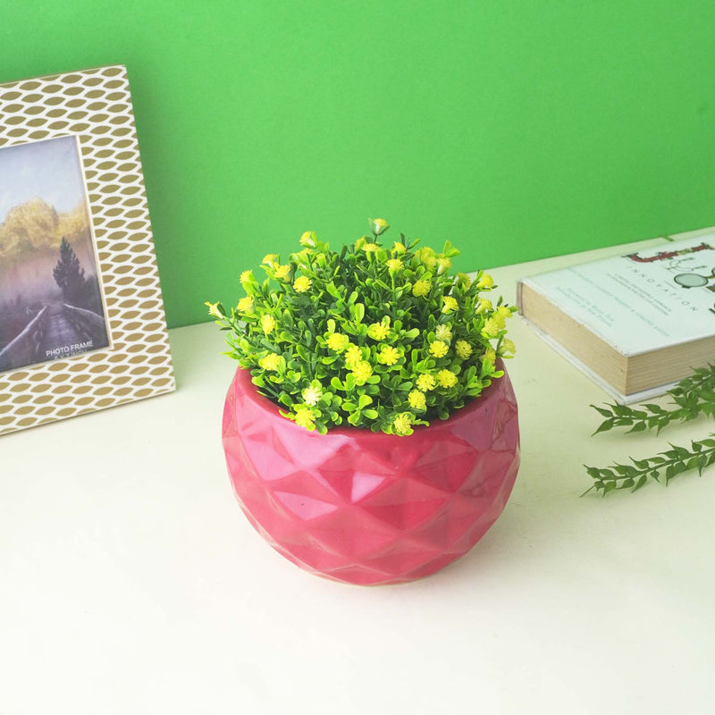 Round Textured Ceramic Planter- Red