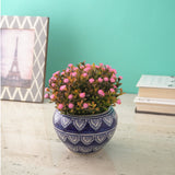 Worli Art Round Ceramic Planter- Dark Blue