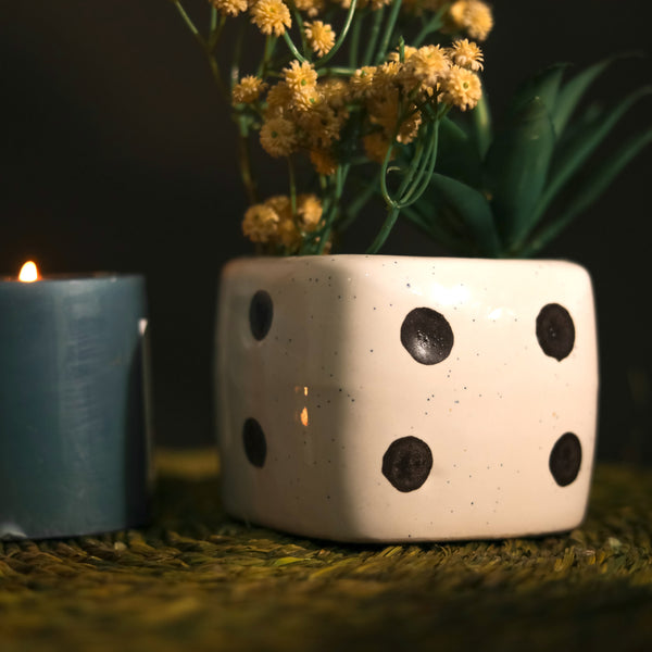 Dice Ceramic Planter- White