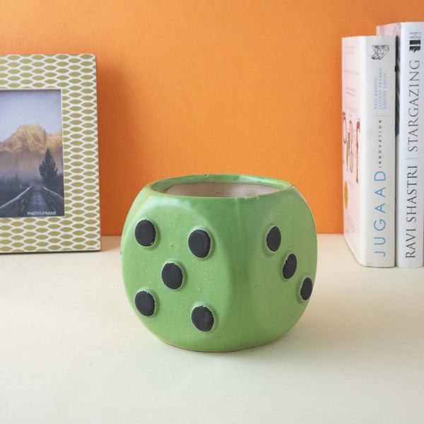 Dice Ceramic Planter- Green