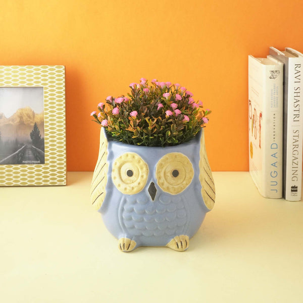 Small Ceramic Owl Planter- Sky Blue
