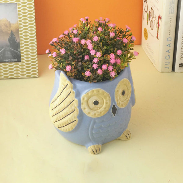 Small Ceramic Owl Planter- Sky Blue