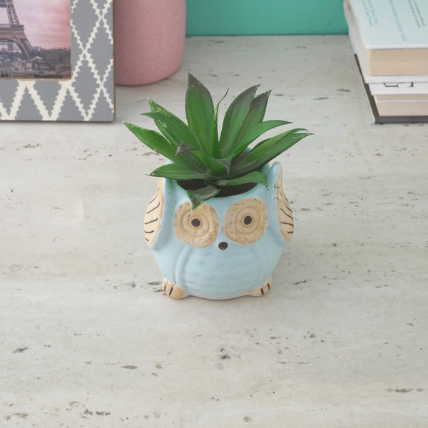 Ceramic Owl Planter- Sky Blue