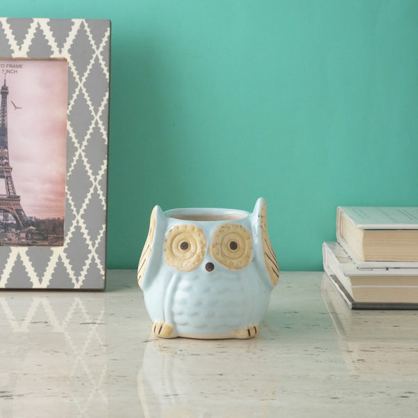 Ceramic Owl Planter- Sky Blue