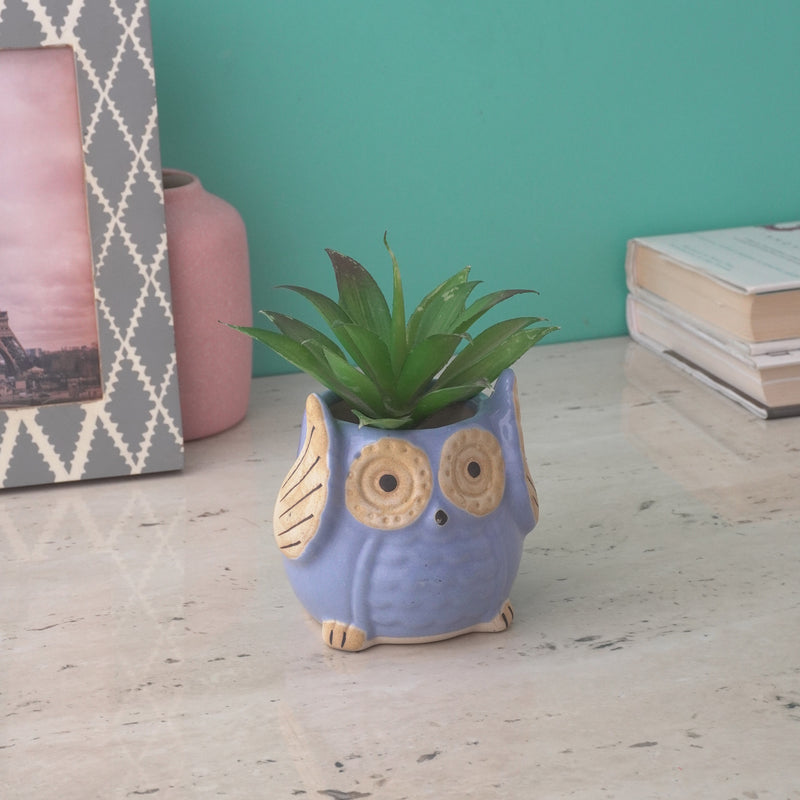 Small Ceramic Owl Planter- Blue