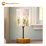 Decorative Wooden Base Table Lamp with Printed Shade – Modern Bedside Light for Home & Office(Bulb Included)