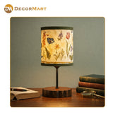 Decorative Wooden Base Table Lamp with Printed Shade – Modern Bedside Light for Home & Office(Bulb Included)