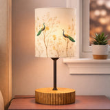 Decorative Wooden Base Table Lamp with Printed Shade – Modern Bedside Light for Home & Office(Bulb Included)