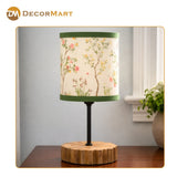 Decorative Wooden Base Table Lamp with Printed Shade – Modern Bedside Light for Home & Office(Bulb Included)