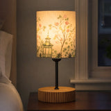 Decorative Wooden Base Table Lamp with Printed Shade – Modern Bedside Light for Home & Office(Bulb Included)