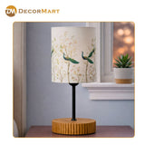 Decorative Wooden Base Table Lamp with Printed Shade – Modern Bedside Light for Home & Office(Bulb Included)